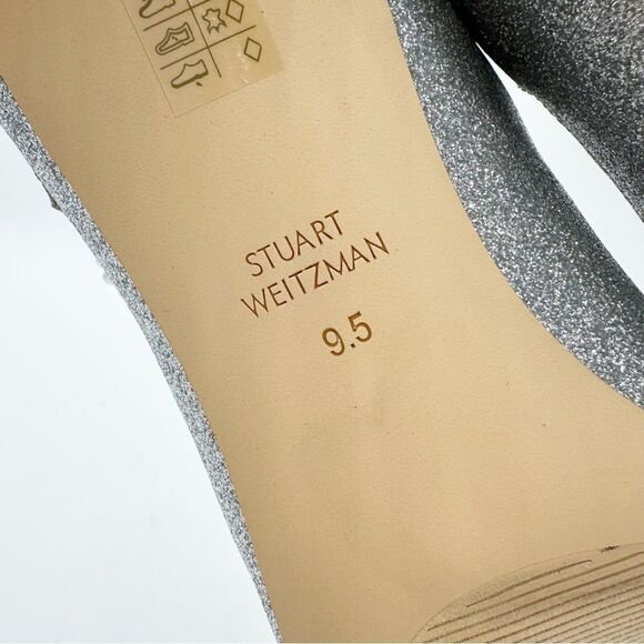 NEW‎ Stuart Weitzman Silver Shimmery Mule Heels Pearl Buckle Accent Size 9.5 - Picture 10 of 12